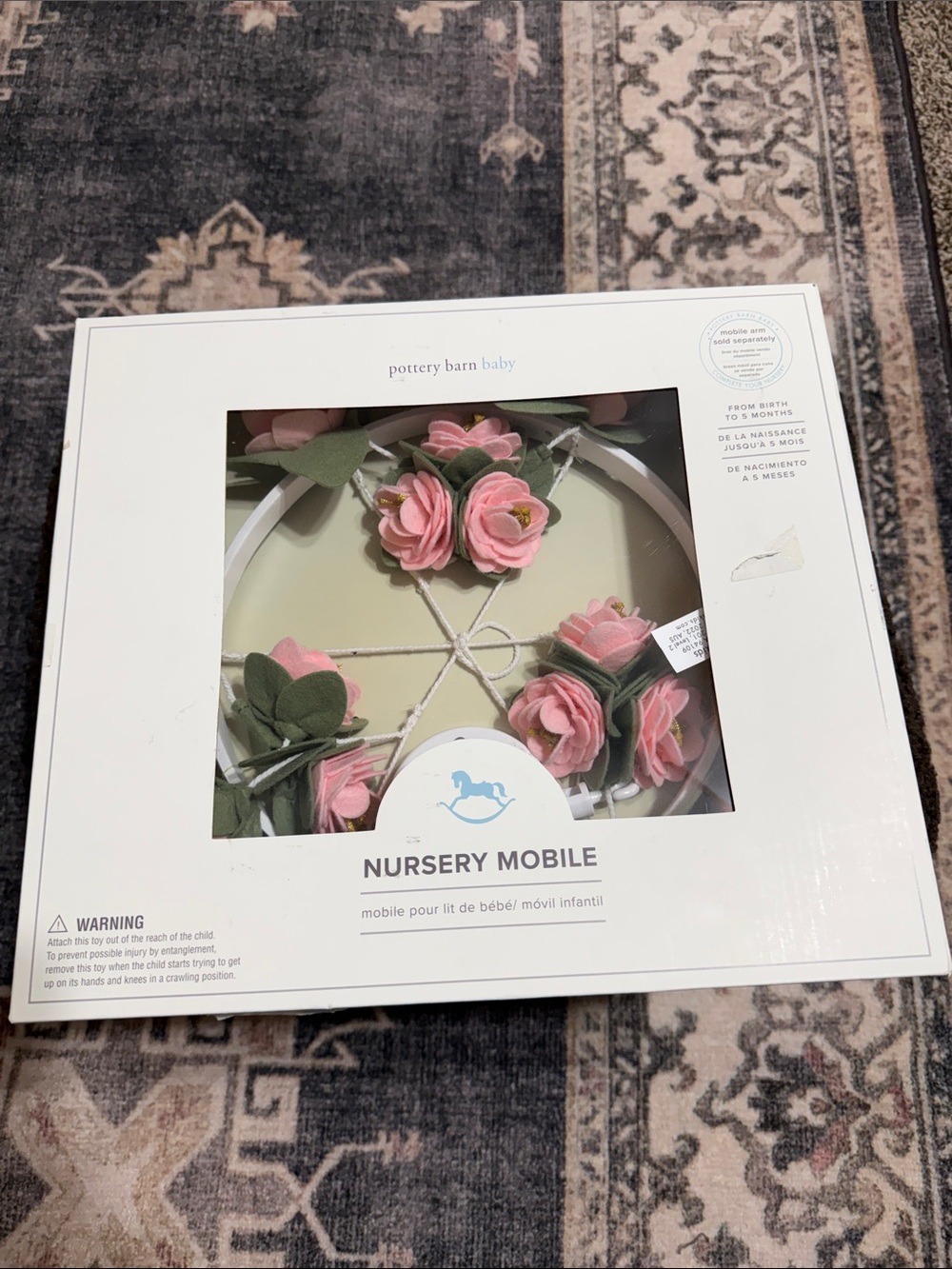 Pottery Barn Baby Pink and Green Floral Nursery Mobile